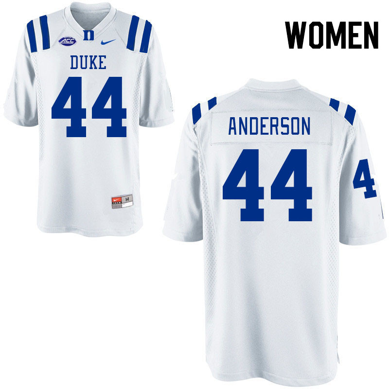 Women #44 David Anderson Duke Blue Devils College Football Jerseys Stitched-White